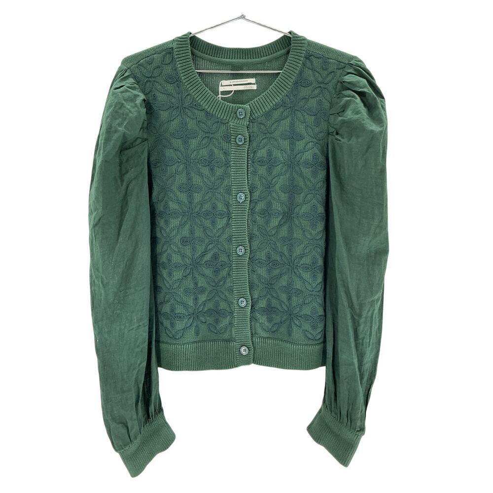Anthropologie By Anthropologie Green Mixed Media Cardigan Size L - Picture 2 of 4